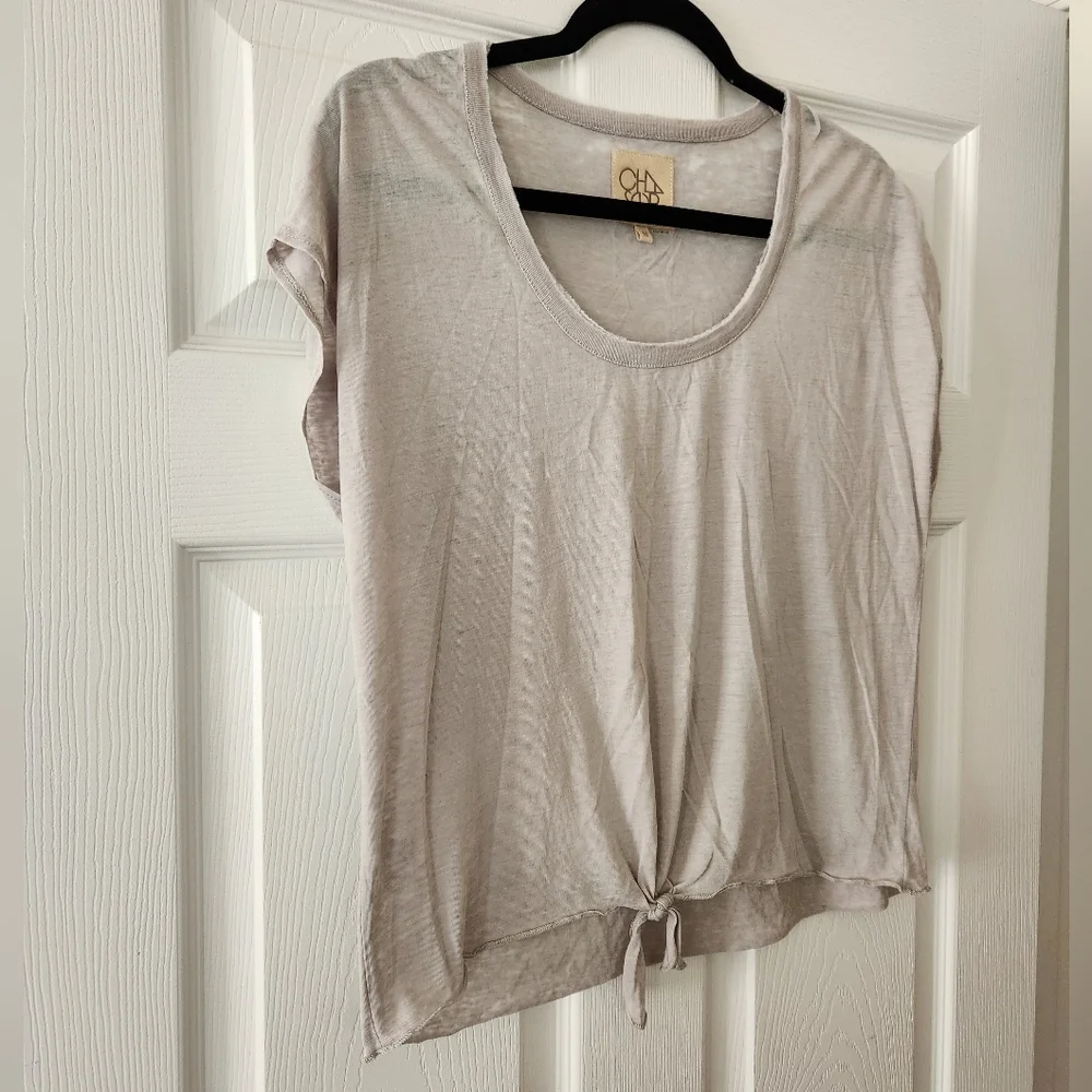 Chaser Lightweight Tie Front Scoop Neck Tshirt Gray - Picture 2 of 4